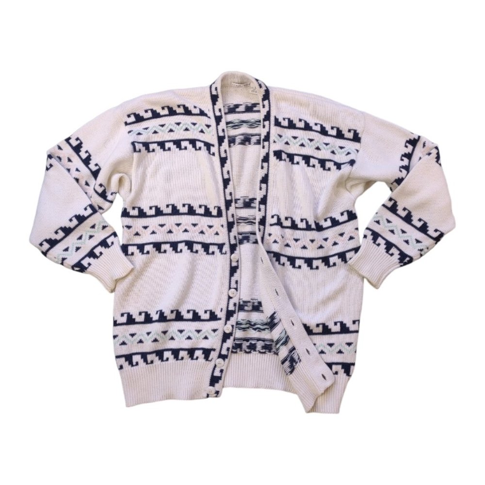 Vintage 90s made in Hong Kong 100% cotton southwestern granny oversized sweater